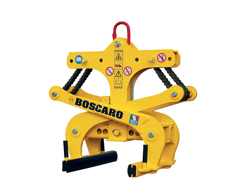 Boscaro PZM-NJ Jersey Barrier Grab securely lifting a concrete barrier, available at Bigfoot Crane Company.