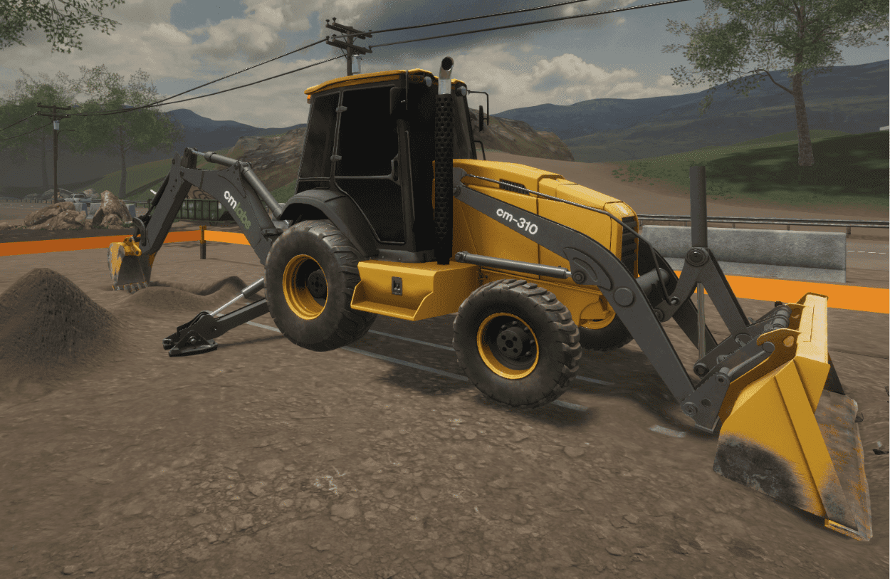 Realistic backhoe operator training simulator.