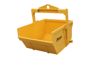 A durable, steel Boscaro self-dumping hopper bin available from Bigfoot Crane Company.