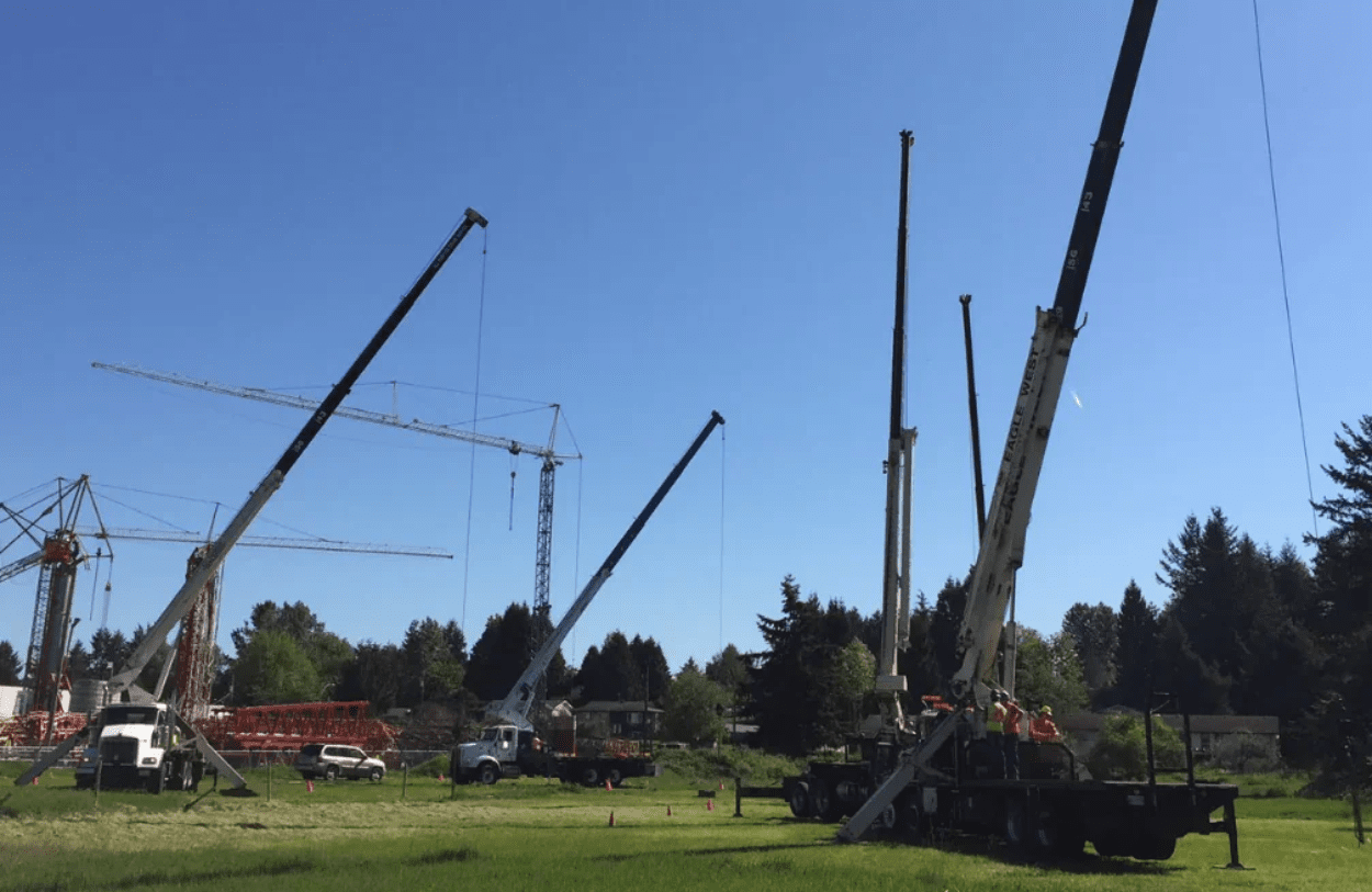 A trainee learning to operate a truck-mounted stiff boom crane during a certification program at Bigfoot Academy. 