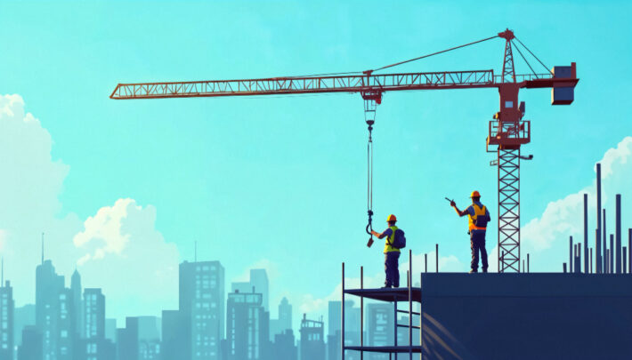 Large yellow construction tower crane.