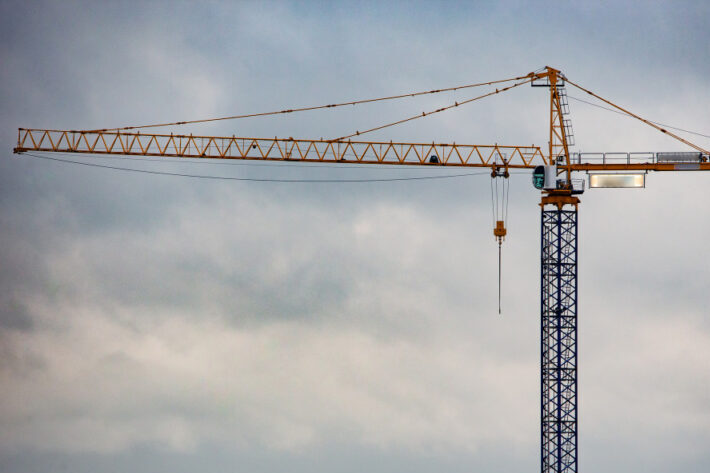 Yellow and blue tower crane.