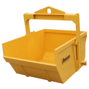 A durable, steel Boscaro self-dumping hopper bin available from Bigfoot Crane Company.